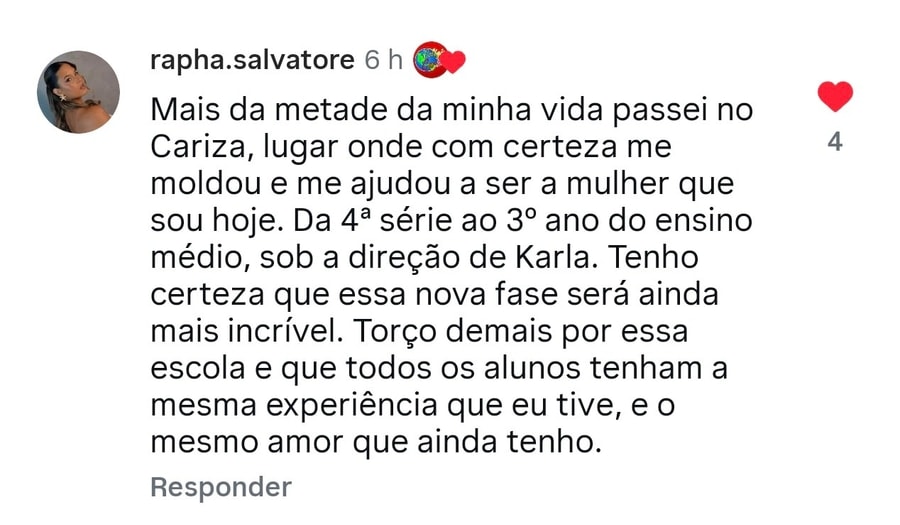 Comentário de @rapha.salvatore sobre o Colégio Granmont, captura de tela do Instagram